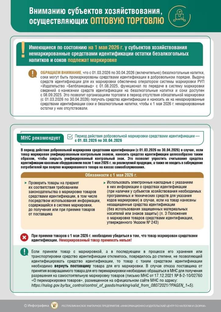 мркировка безалкогольных напитковв и соков 2026 ИМНС Барановичского района